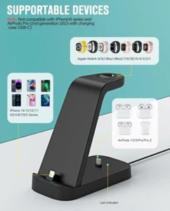 3 in 1 Charging Station for iPhone, Fast Charging Dock Stand Apple Watch Charger - Photo 1 sur 7