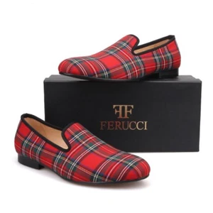 FERUCCI Scottish Red Fabric custom-made Slippers loafers Flats