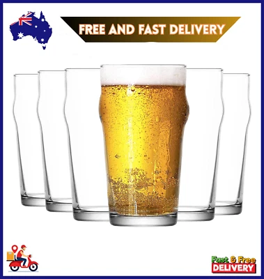 Noniq Beer Glasses - 570Ml - Pack of 6 Ridged No Nick Classic Pint Tumbler Glass - image 1 of 4