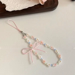 Cute Bow Beaded Phone Lanyard Simple Kawaii Earphones Case Backpack Decoration - Zdjęcie 1 z 5