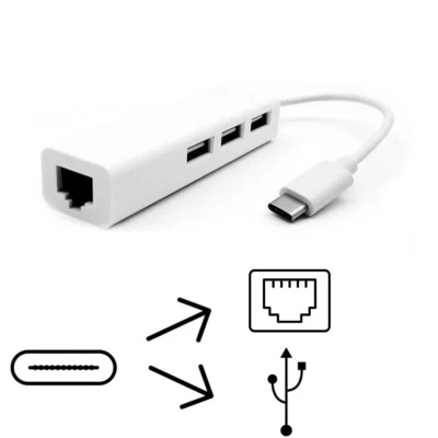 USB C auf 3 x USB A und RJ45 Ethernet Lan Adapter Hub Kabel Mac USB-C Netzwerk - Bild 1 von 3
