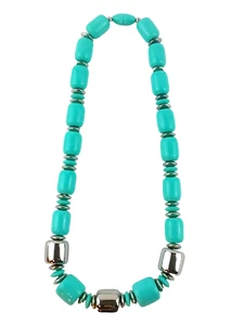 AVON City Sleek Halskette Türkis & Silber große Perlen 1986 Retro Schmuck - Bild 1 von 11