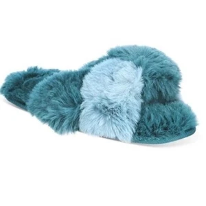 New Women's Faux-Fur Solid Crossband Slippers celestial size 7/8 - Picture 1 of 5
