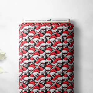 Tela artesanal para niños con estampado de calaveras de Santa 100 % algodón Navidad | 140 cm de ancho | Primera calidad - Imagen 1 de 4