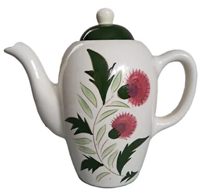 Cafetera vintage con patrón de cardo de cerámica Stangl 9" flores rosas mediados de siglo - Imagen 1 de 6