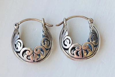 RARE Silpada Sterling Silver Filigree Open Hoop Huggie Earrings P1126 - Image 1 of 4