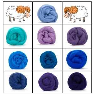 Blue Merino Wool Roving - 10 Aqua Colours for Wet & Needle Felting 3D Art 60g - Picture 1 of 4