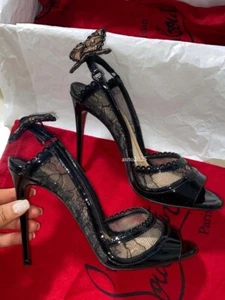 Women's Lace High Heels Summer New Hollowed Out Sexy Wedding Black Shoes Sz - Picture 1 of 20