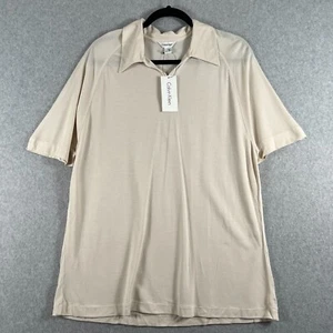 Calvin Klein Herren L schmale Passform weiches Poloshirt Elfenbein 100 % modal neu mit Etikett - Bild 1 von 12