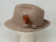 Vintage Fedora ADAM New York Mens Wool Tweed Hat Feather Size Medium 7-71/8