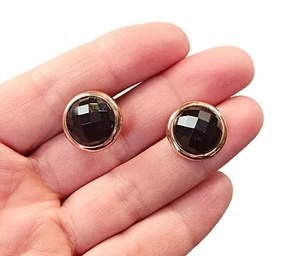 Milor Italy Bronze & Faceted Onyx Clip-on Earrings 0.6 Inch Diameter 9.22 Grams - Picture 1 of 7