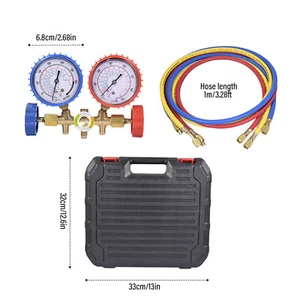 AC Manifold Gauge Set A/C Refrigeration 3 Way Hose Fit For R502 R134a R12 R22 - Picture 1 of 9