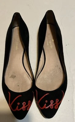 Kate Spade Negro Rojo Beso y Lápiz Labial Punta Ballet Planos Talla 7 Foto 1 de 4