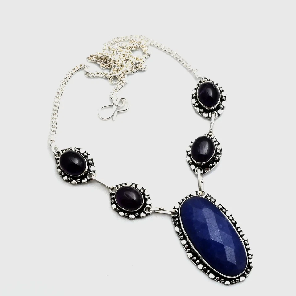 Colar simulado de safira ametista pedra preciosa feito à mão joia 28 gms AN 15128 - Imagem 1 de 1