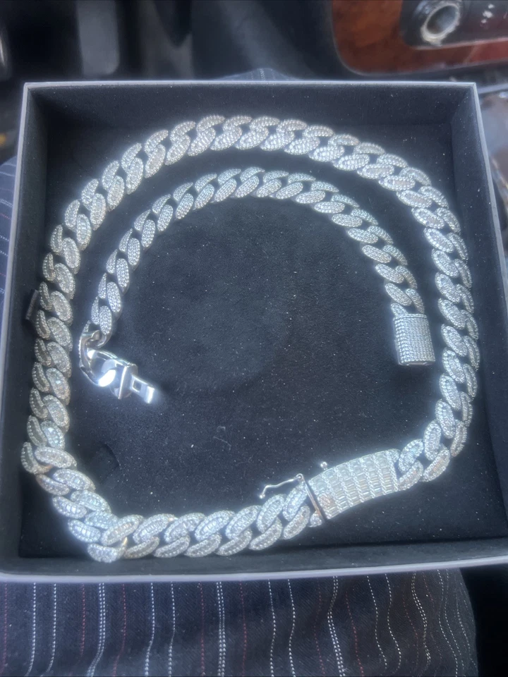 JUEGO COLLAR Y PULSERA MOSSINATE PLATA MOISSANITA HOMBRE ORO BLANCO 14K Foto 1 de 3
