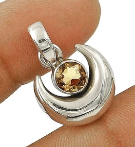 Colgante de plata esterlina maciza 925 con topacio ahumado natural luna creciente @B18-6 - Imagen 1 de 1