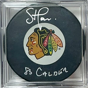 Steve Larmer autographed Chicago Blackhawks Souvenir Puck / DAS COA - Picture 1 of 2