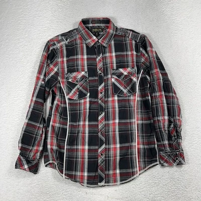 Helix Pearl Snap Shirt Mens Med Plaid Athletic Fit Lightweight Rodeo Western Red - Image 1 of 4