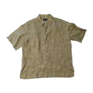 Hickey Freeman Leinenhemd Herren XXL grün/hellbraun/braun geometrisches Muster Italy - Bild 1 von 4