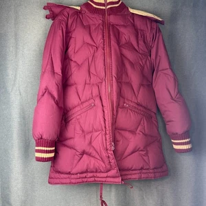 Sno Daunenjacke Damen Medium Vintage Wende Puffer Mantel gesteppt Sterne rot - Bild 1 von 8