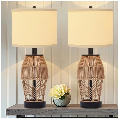 Juego de 2 Lámparas Boho 21" para Dormitorio Granja Lámparas de Mesa para Salón Rata... Foto 1 de 4