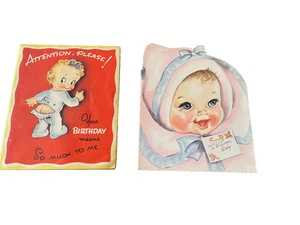 2 gebrauchte Grußkarten Vintage 50er Jahre - Baby, Geburtstag - Bild 1 von 3