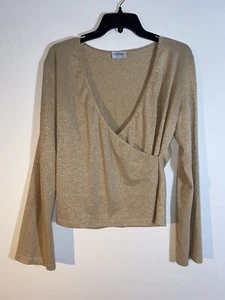 Special Occasion Oltre Large Top Gold Shimmering Poly/Elastane Knit V Neck Italy - Picture 1 of 12