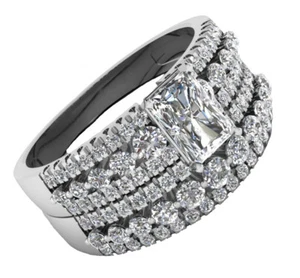 Emerald Cut Diamond Bridal Ring Set 18k White Gold 4.00 Carat GIA Certified - Picture 1 of 1