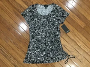 NWT Jones New York Women’s Polka Dot Top Blouse Ruched Side Tie Sz XS MSRP $49 - Picture 1 of 4