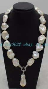Real Natural 15x20mm White Freshwater baroque Pearl Pendant Necklace 18'' - Picture 1 of 12