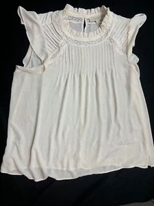Loft Bluse Gr. XL elfenbein Chiffon Spitzeneinsätze vorne Falten (siehe dies als Paket) - Bild 1 von 8
