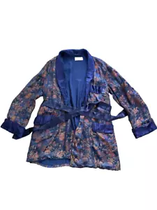 Accappatoio seta Cathaya uomo/donna 48 blu seta raso broccato pagoda asiatica kimono vintage - Foto 1 di 14