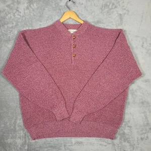 St Johns Bay Mens 4XL Big Regular Henley Sweater Red Cable Knit Made In USA - Picture 1 of 11