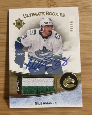 2022 Upper Deck Ultimate #107 Nils Aman Rookie Auto Gold Patch /99 Vancouver - Image 1 of 2