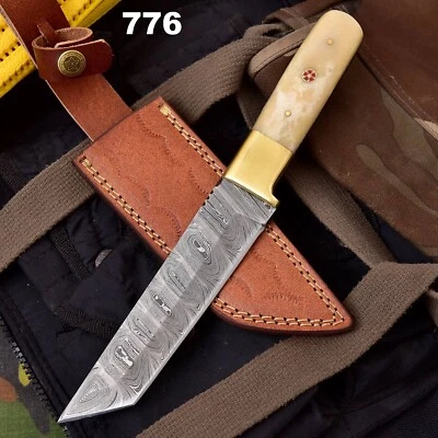 Hand Forged Hunting Tanto Full Tang Knife Damascus Steel Survival EDC 11” - Image 1 of 4