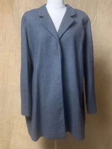 DKNY Gray Wool Short Full Cut Notch Collar Gabardine Knit Dress Coat * Size 14 - Picture 1 of 6