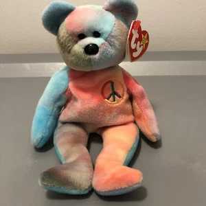 TY PEACE BEAR 1996 BEANIE BABY P. E. PELLETS AND TAG ERROR NICHT MEHR PRODUZIERT - Bild 1 von 12
