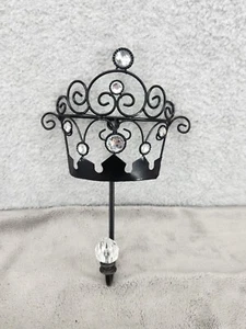 Princess Crown Wall Hook Metal Wire Towel Coat Key Hanger Black - Picture 1 of 6