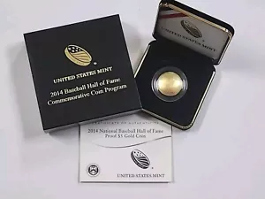 2014 National Baseball Hall of Fame Gold PROOF $5 Coin HOF US Mint - Picture 1 of 3