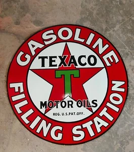 Texaco Filling Station  Porcelain Enamel Heavy Metal Sign 42 Inches Double  Side - Picture 1 of 10