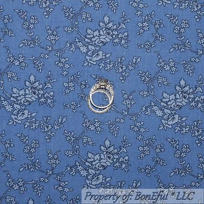 BonEful Fabric FQ Cotton Quilt Blue Rose Flower Small Calico Tone Tonal Bohemian - Image 1 of 4