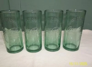 Set of 4 Property of Coca Cola Atlanta Ga Thick Green 16 Oz Glasses - Coke -2009 - Picture 1 of 4