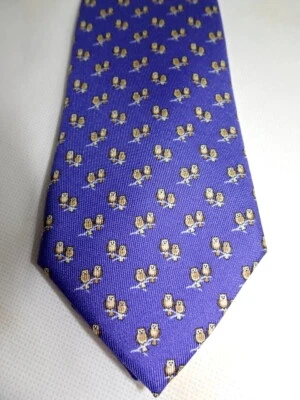 NUEVA CORBATA DE SEDA BATTISTONI $160 para hombre 3 1/4 "x 60" BÚHOS MORADOS ITALIA Foto 1 de 4