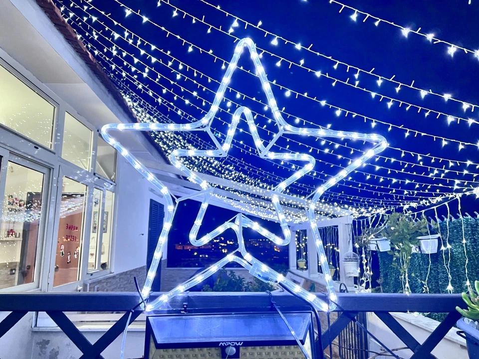 STELLA LUMINOSA DI NATALE 90 LED GRANDE 50X50CM DA ESTERNO LUCE BIANCA 8 GIOCHI - Image 1 of 4