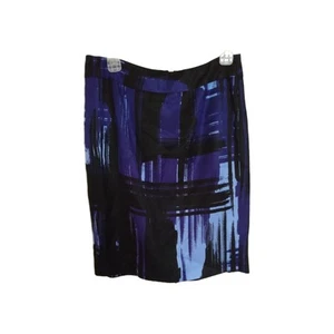 BANANA REPUBLIC Womens Size 8 Black  Blue Purple Geometric  Rayon Linen Skirt  - Picture 1 of 4