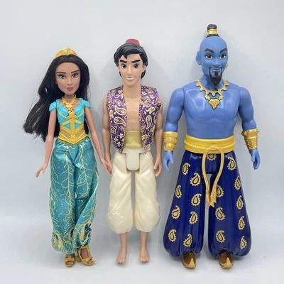 Disney Store Aladdin Juego de Muñecas Cantoras Jasmine Genie Película de Acción en Vivo Lote 3x Foto 1 de 4