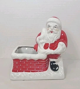 Vintage JAPAN Figur Weihnachten SANTA roter Backstein Kamin Übertopf - Bild 1 von 9
