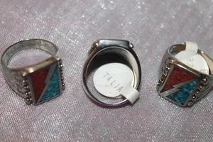 Decorative Ring - Teal / Turquoise & Silver - Size 8 - Lightning Bolt - Picture 1 of 4