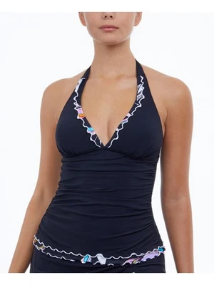 PROFILE by GOTTEX Women's Black Tie Ruffled Monaco Halter Tankini Swimsuit Top 6 - Image 1 of 4