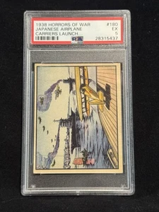 1938 GUM INC HORROR OF WAR R69 CARD #180 JAPANESE AIRPLANE CARRIERS LAU PSA 5 EX - Picture 1 of 2